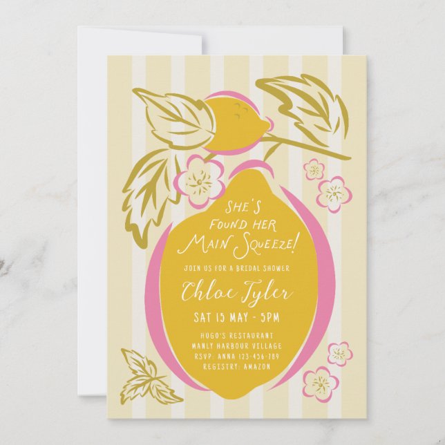 Main Squeeze Hand drawn Lemon Bridal Shower  Invitation (Front)