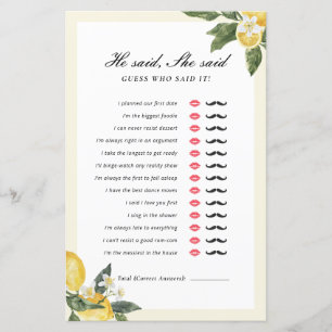 Main Squeeze He Said She Said Bridal Shower Game