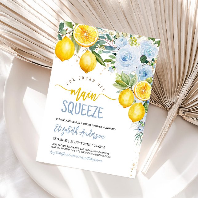 Main Squeeze Lemon Blue Bridal Shower Invitation (Creator Uploaded)
