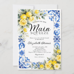 Main Squeeze Lemon Blue Floral 2 Bridal Shower Invitation