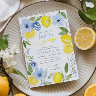 Main Squeeze Lemon Blue Floral Bridal Shower Invitation
