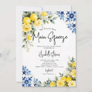 Main Squeeze Lemon Blue Tile Rose 2 Bridal Shower Invitation