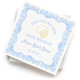 Main Squeeze Lemon & Blue Tiles Bridal Shower Napkin