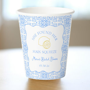 Main Squeeze Lemon & Blue Tiles Bridal Shower Paper Cups