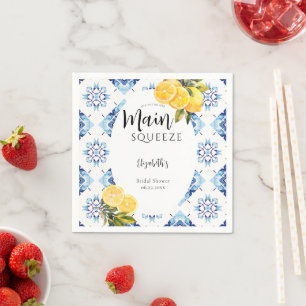 Main Squeeze Lemon Blue Tiles Bright Bridal Shower Napkin