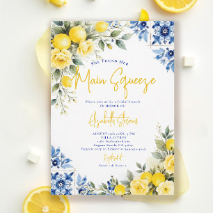 Main Squeeze Lemon Blue Tiles Roses Bridal Shower  Invitation