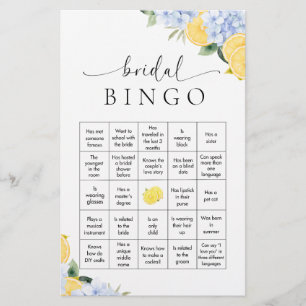 Main Squeeze Lemon Bridal Shower Bingo Game Stationery