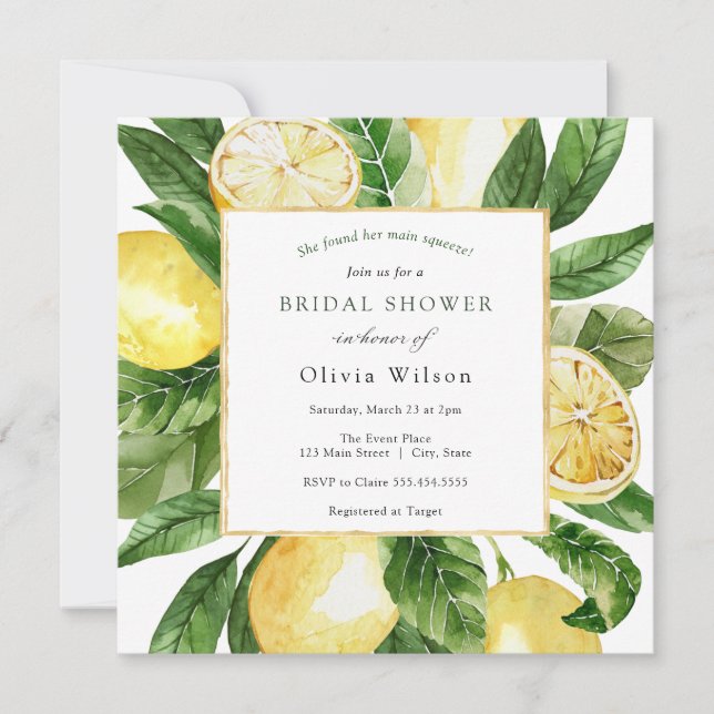 Main Squeeze Lemon Bridal Shower Invitation (Front)