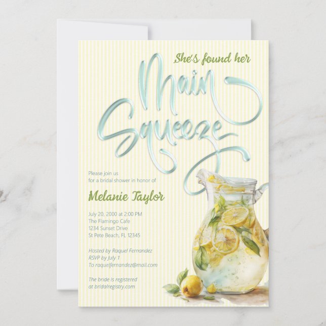 Main Squeeze Lemon Bridal Shower Invitation (Front)
