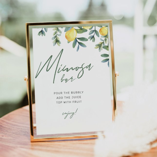 Main Squeeze Lemon Bridal Shower Mimosa Bar Sign (lemon mimosa bar sign)