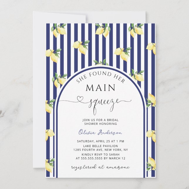 Main Squeeze Lemon Bridal Shower QR Code Invitation (Front)