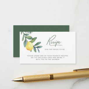Main Squeeze Lemon Bridal Shower Recipe Enclosure  Card