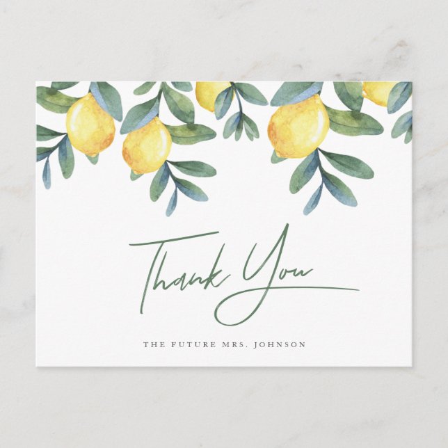 Main Squeeze Lemon bridal shower Thank you Postcard (Front)