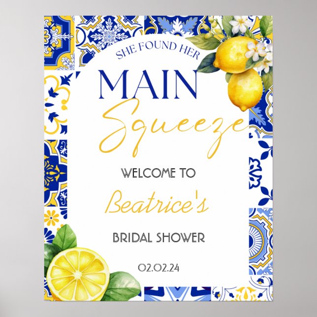 Main Squeeze Lemon Bridal Shower Welcome Sign (Front)