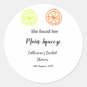 Main Squeeze lemon citrus bridal shower add name d Classic Round Sticker