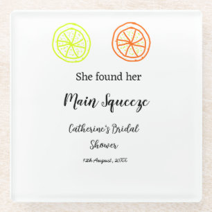Main Squeeze lemon citrus bridal shower add name d Glass Coaster