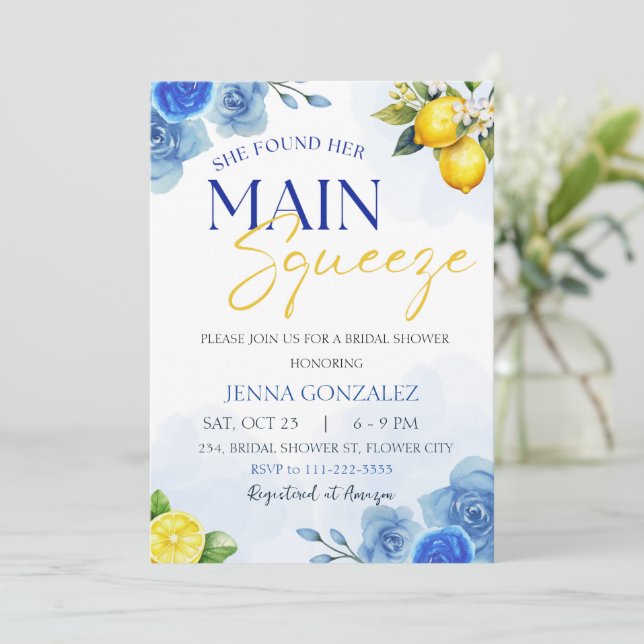 Main Squeeze Lemon Citrus Bridal Shower Invitation (Standing Front)