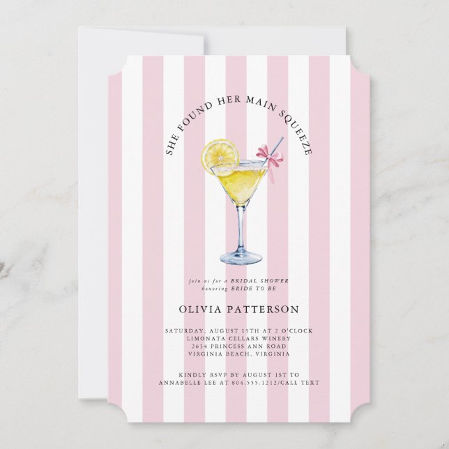 Main Squeeze  Lemon Drop Martini Bridal Shower  Invitation (Front)