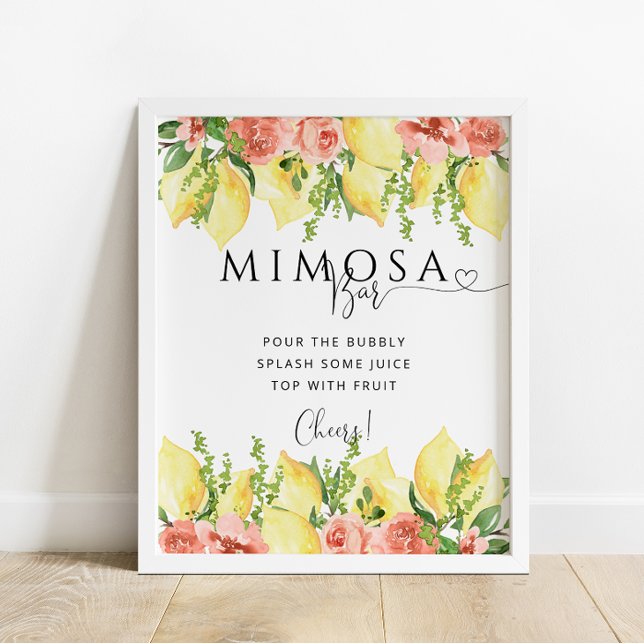 Main Squeeze Lemon Floral Mimosa Bar Drink Sign (Creator Uploaded)