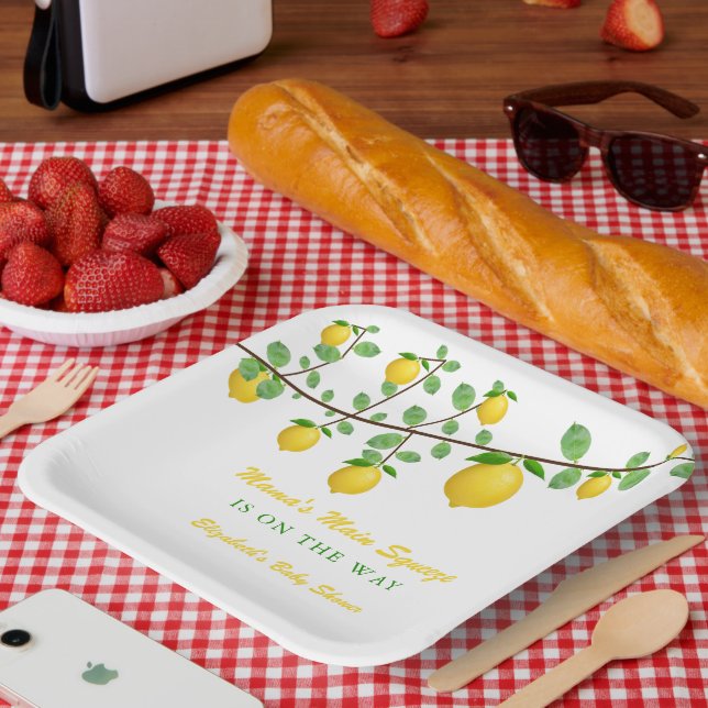 Main Squeeze Lemon Gender Neutral Baby Shower Paper Plate (Picnic)