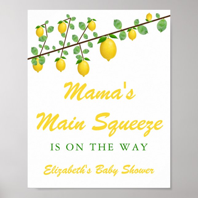 Main Squeeze Lemon Gender Neutral Baby Shower Poster (Front)
