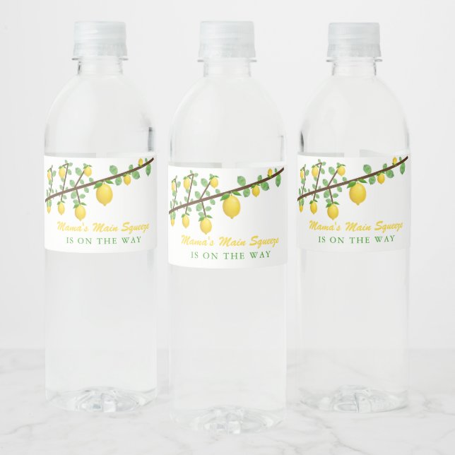 Main Squeeze Lemon Gender Neutral Baby Shower Water Bottle Label (Bottles)