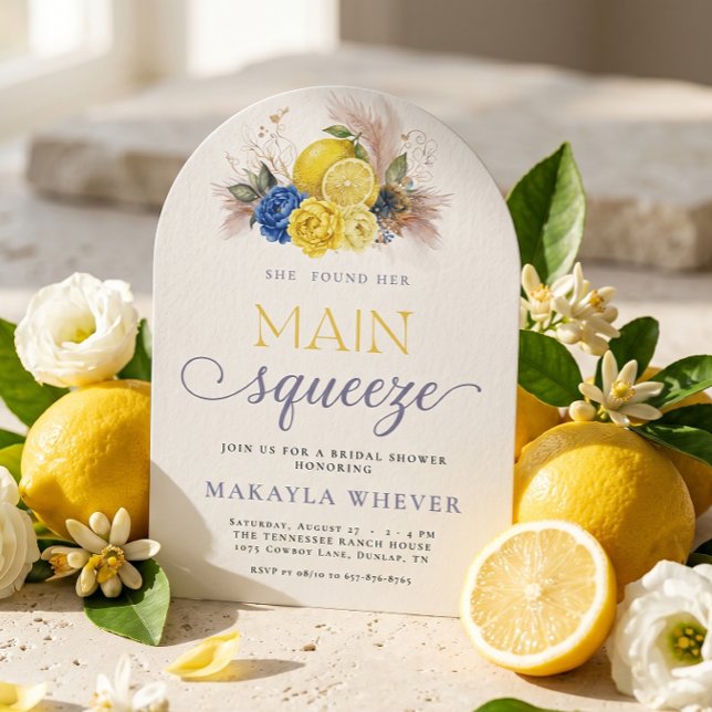 Main Squeeze Lemon Mediterranean Bridal Shower Invitation (Creator Uploaded)