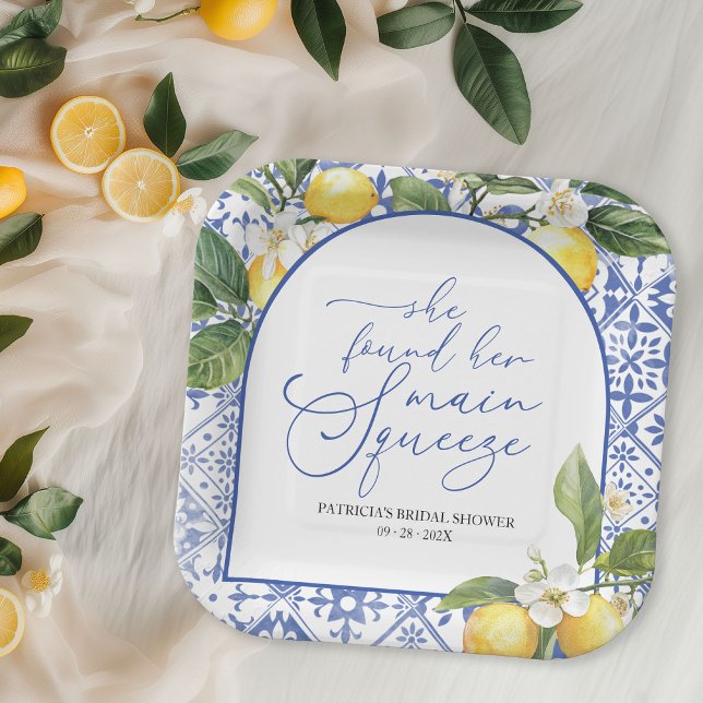Main Squeeze Lemon Mediterranean Bridal Shower Paper Plate (Creator Uploaded)