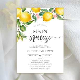 Main Squeeze Lemon Pink Floral Bridal Shower Invitation