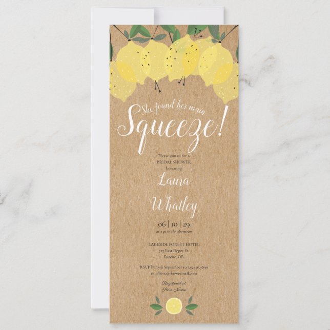 Main Squeeze Lemon Rustic Fun Bridal Shower Invitation (Front)