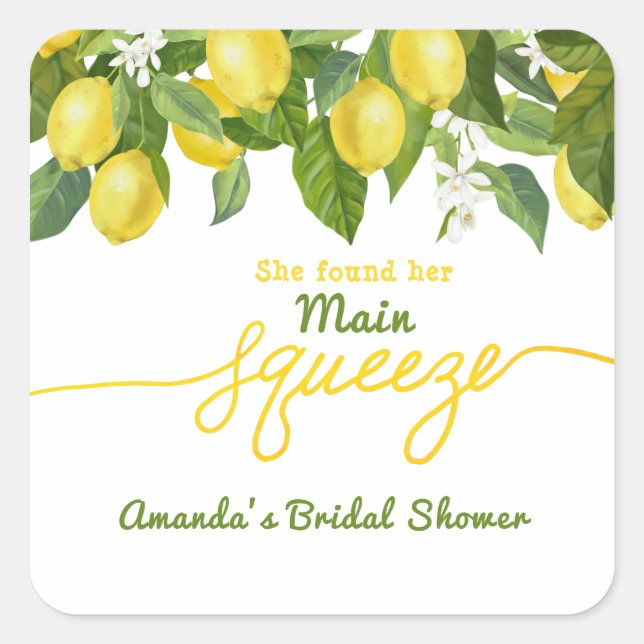 Main Squeeze Lemon Theme Wedding Bridal Shower Square Sticker (Front)