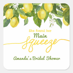 Main Squeeze Lemon Theme Wedding Bridal Shower Square Sticker