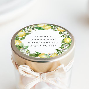 Main Squeeze Lemon Wreath Bridal Shower Favor Classic Round Sticker