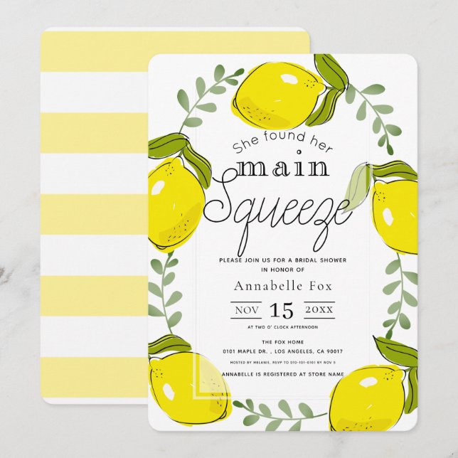 Main Squeeze Lemon Wreath Bridal Shower Invitation (Front/Back)
