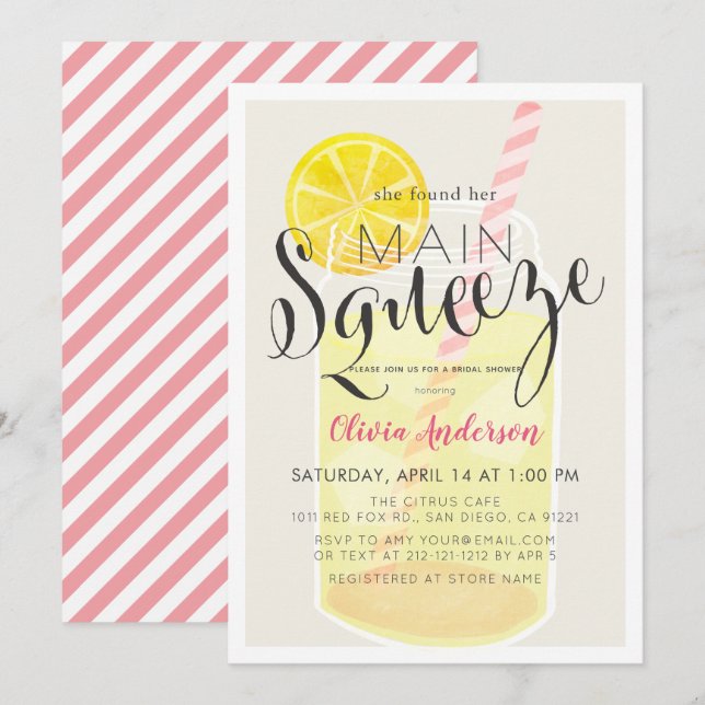 Main Squeeze Lemonade Mason Jar Bridal Shower Invitation (Front/Back)