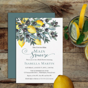 Main Squeeze Lemons   Black Olives Bridal Shower Invitation