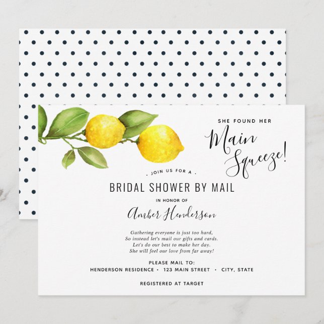 Main Squeeze Lemons Bridal Shower by Mail Invitation (Front/Back)