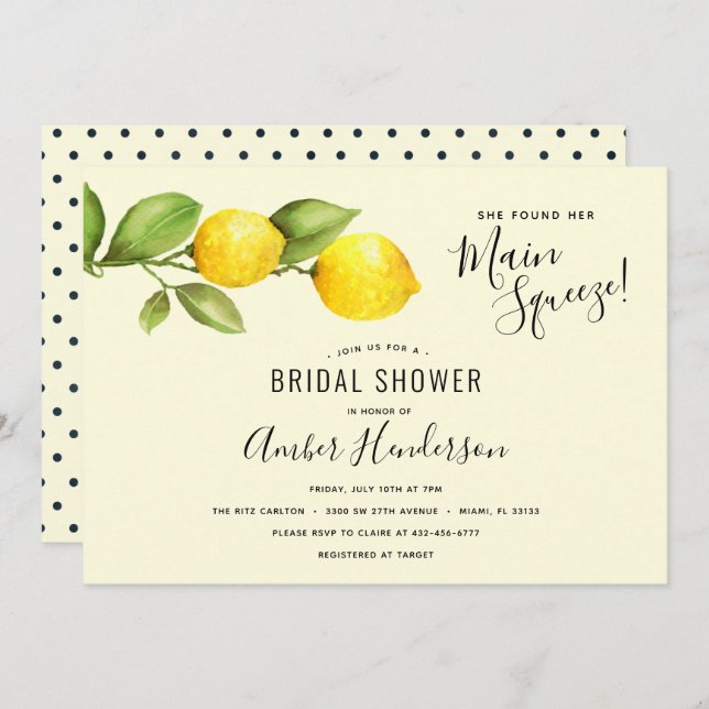 Main Squeeze Lemons Bridal Shower Invitation (Front/Back)
