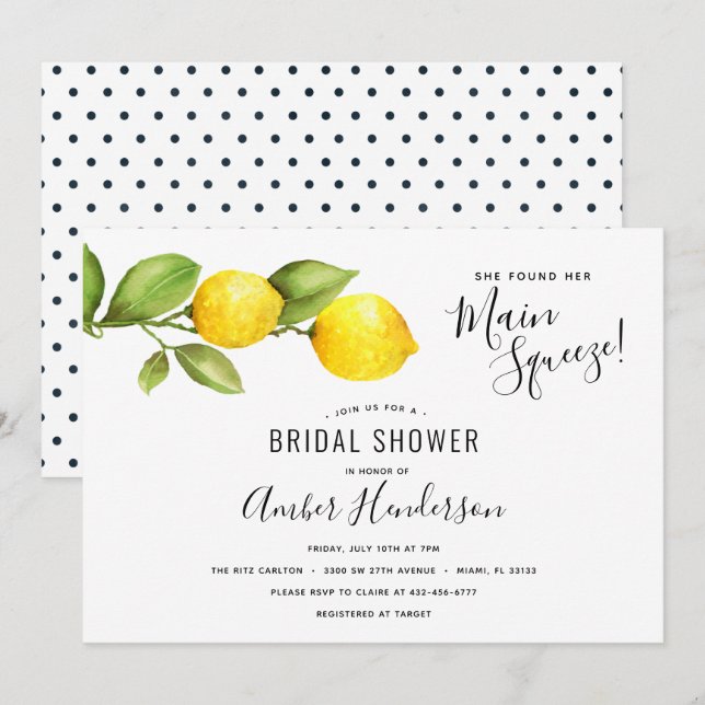 Main Squeeze Lemons Bridal Shower Invitation (Front/Back)