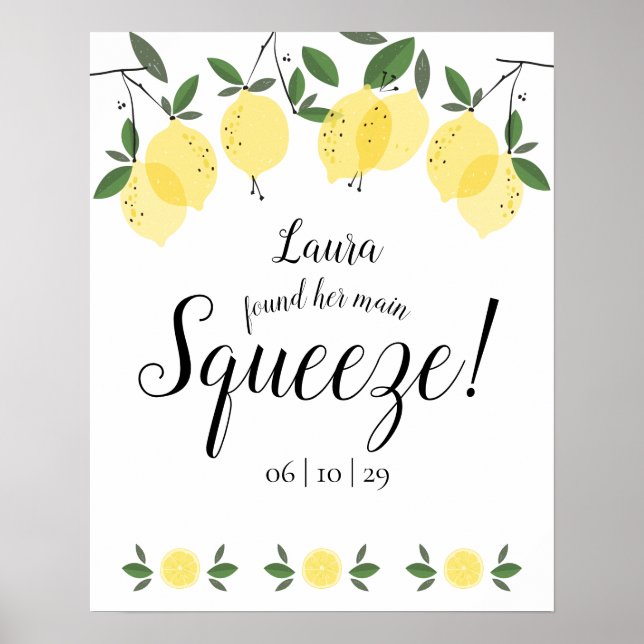 Main Squeeze Lemons Bridal Shower Poster (Front)