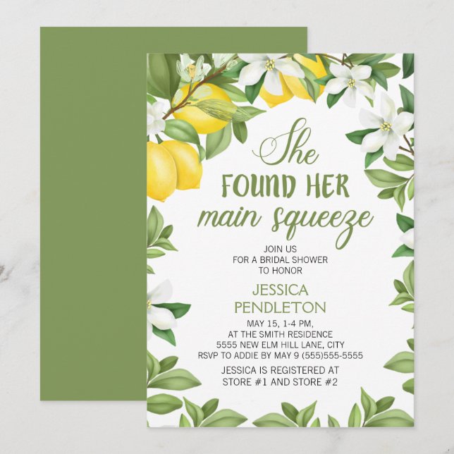 Main Squeeze Lemons Citrus Bridal Shower Invitation (Front/Back)