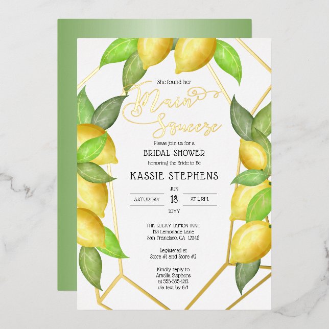 Main Squeeze Lemons Geometric Bridal Shower -Gold  (Front/Back)