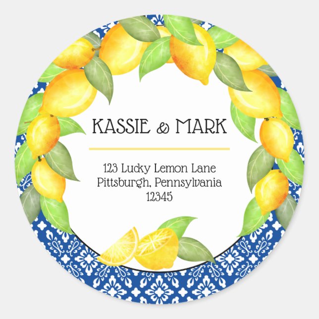 Main Squeeze Lemons Italian Return Address Classic Round Sticker (Front)