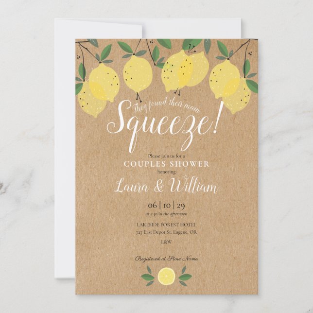 Main Squeeze Lemons Rustic Kraft Couples Shower Invitation (Front)