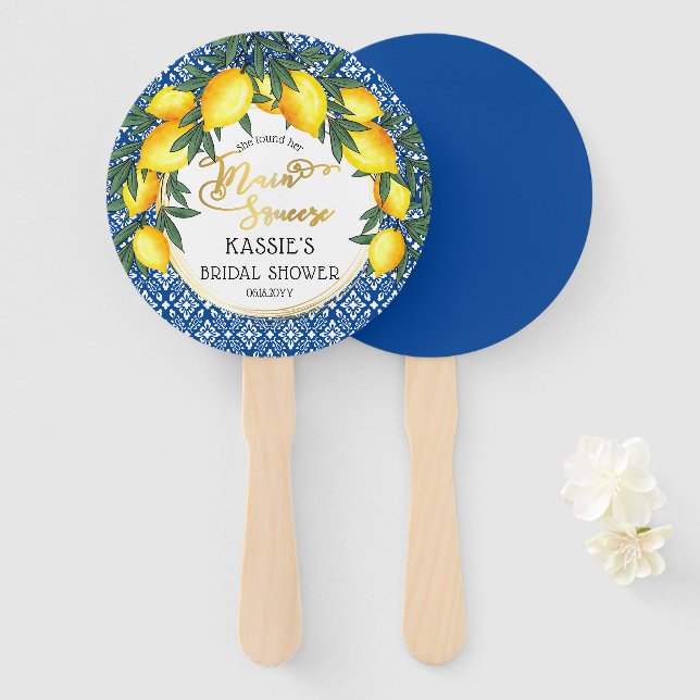Main Squeeze Lemons Tropical Bridal Shower  Hand Fan (Front and Back)