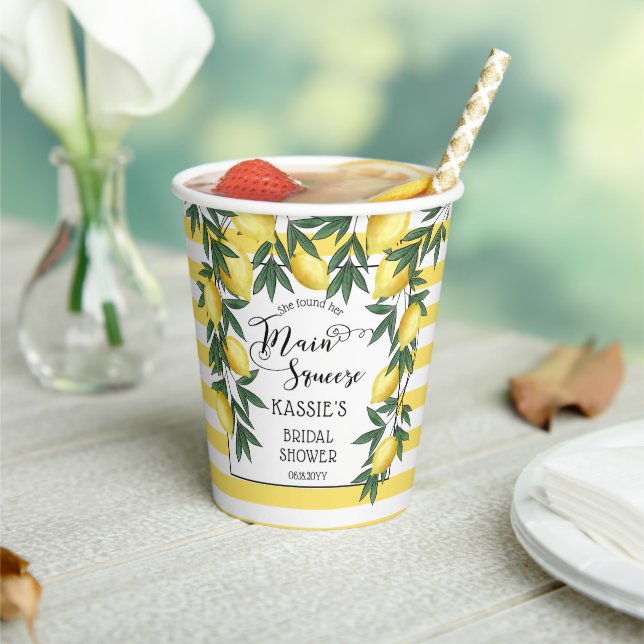Main Squeeze Lemons Tropical Bridal Shower Paper C Cups (Insitu)