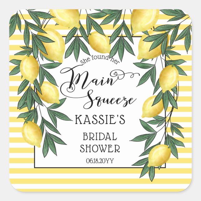 Main Squeeze Lemons Tropical Bridal Shower Square  Square Sticker (Front)