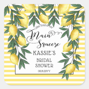 Main Squeeze Lemons Tropical Bridal Shower Square  Square Sticker