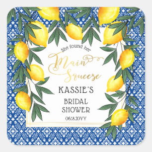Main Squeeze Lemons Tropical Bridal Shower Square Sticker
