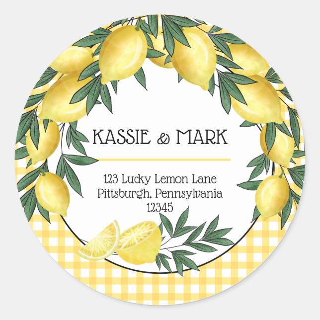 Main Squeeze Lemons Tropical Return Address  Classic Round Sticker (Front)